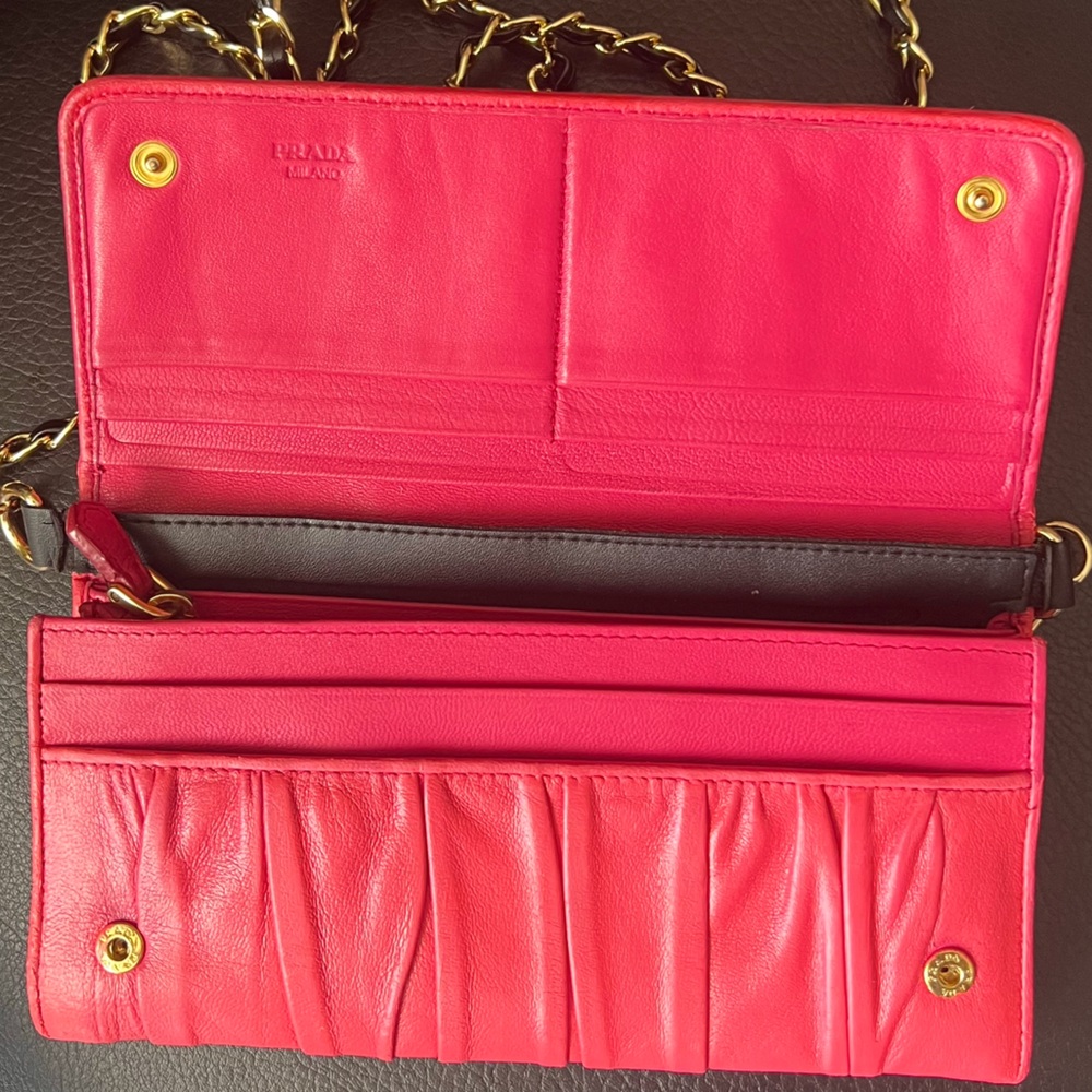 Prada Saffiano Pink Nappa Gaufre Long Wallet with Chain WOC - Picture 14 of 14